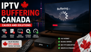 IPTV Buffering Canada causes and solutions with Canadian IPTV streaming, fast internet, reliable servers, and 4K IPTV device.