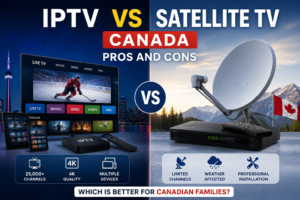 IPTV vs Satellite tv Canada comparison showing the pros and cons for Canadian households