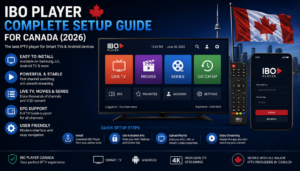 IBO Player Canada complete setup guide showing installation and IPTV subscription configuration on Smart TV and Android devices.