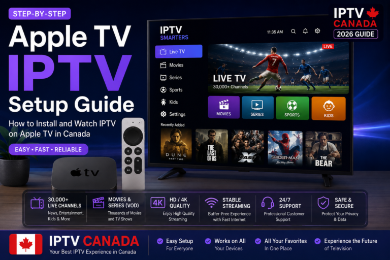 Apple TV IPTV setup guide showing how to install and watch IPTV in Canada